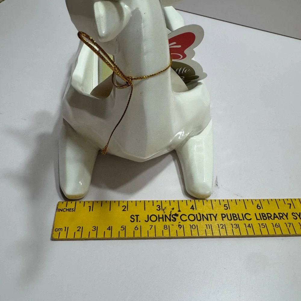 Wild Eye Designs White Gold Reindeer Wine Bottle Holder Geometric Ceramic Deer